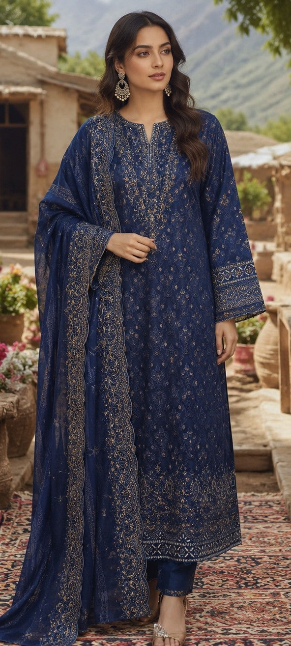 Zamzam Premium Chicken Kari 3PC Embroidered Suit