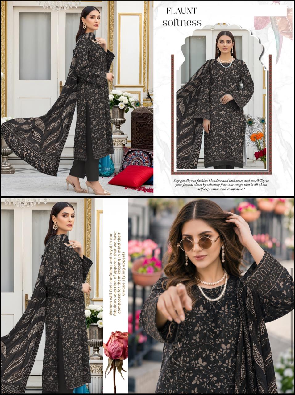Premium Printed Lawn Suit with Plain Trouser (Special Black)