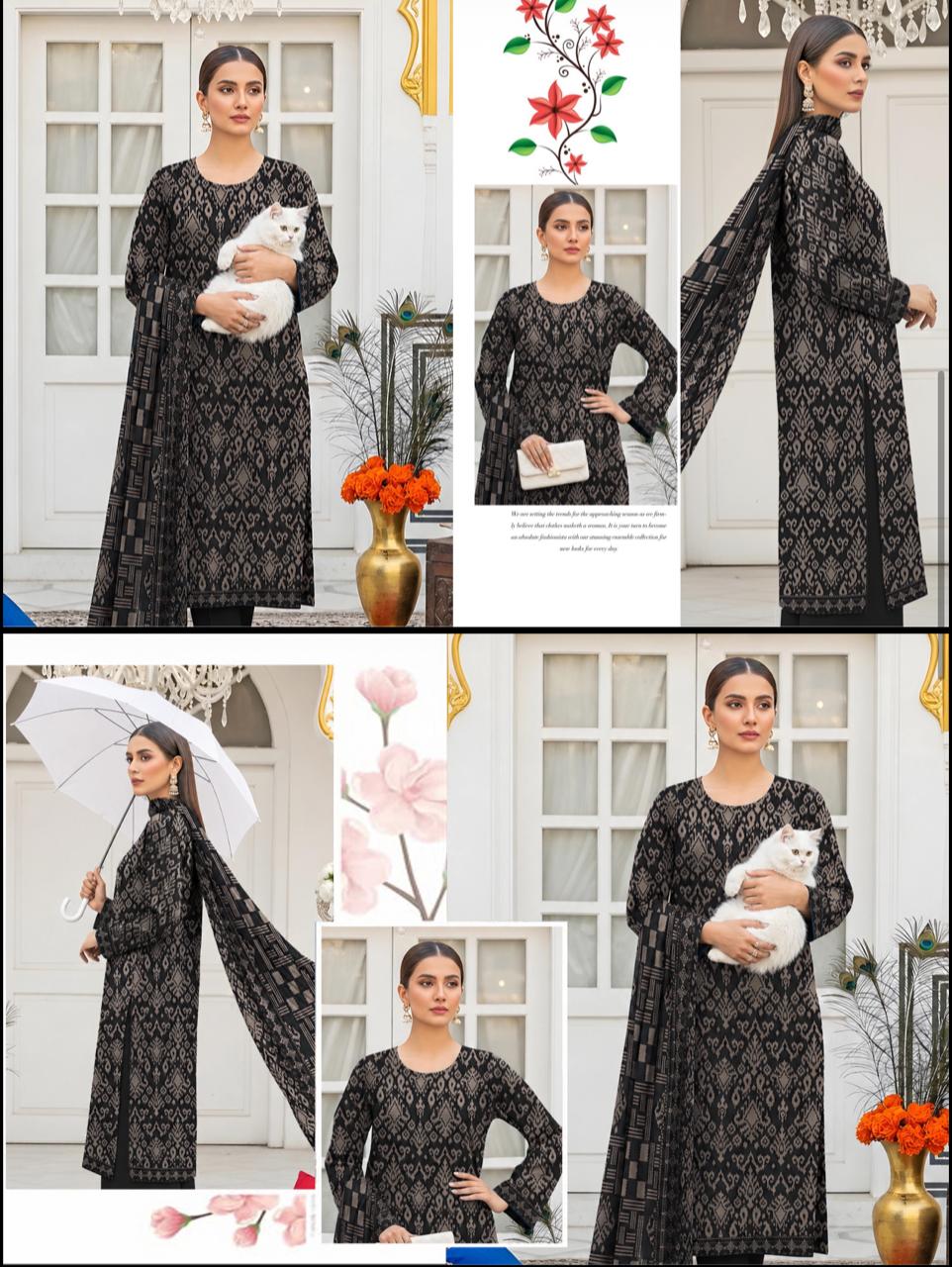 Premium Printed Lawn Suit with Plain Trouser (Special Black)