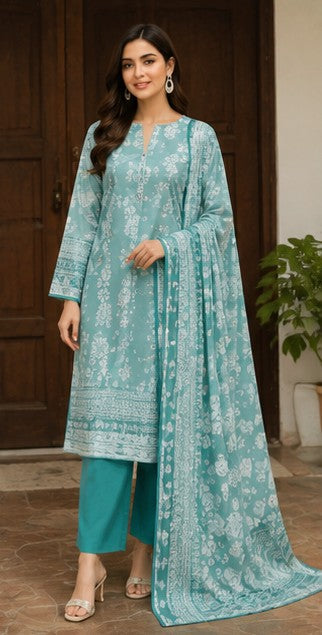 Five Star Summer Lawn 3 Piece Suit – Printed Shirt, Dupatta & Plain Trouser
