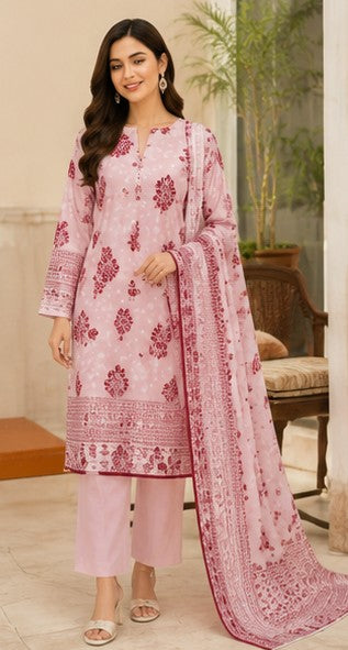 Five Star Summer Lawn 3 Piece Suit – Printed Shirt, Dupatta & Plain Trouser