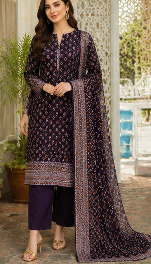 Five Star Summer Lawn 3 Piece Suit – Printed Shirt, Dupatta & Plain Trouser