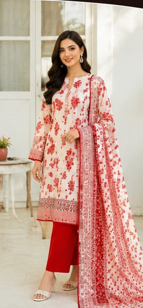 Five Star Summer Lawn 3 Piece Suit – Printed Shirt, Dupatta & Plain Trouser